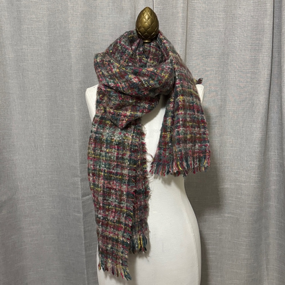 EUC Banana Republic Boucle Style Multi Color Plaid Scarf-Pink/Green/Yellow/Blue